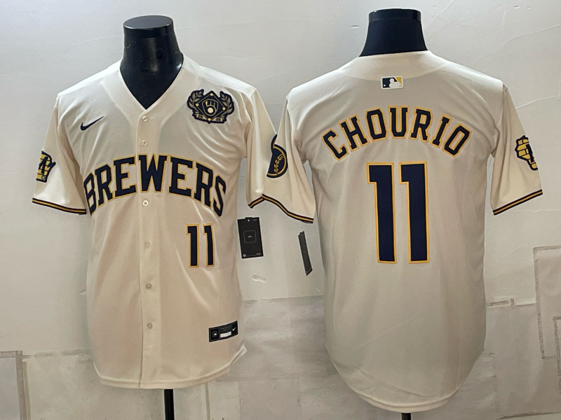 Men Milwaukee Brewers #11 Chourio cream Nike 2026 World Series MLB jersey 10230->milwaukee brewers->MLB Jersey